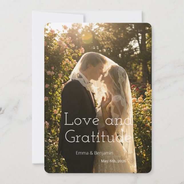 Cartão de Agradecimento de Foto de Casamento com L (Frente)