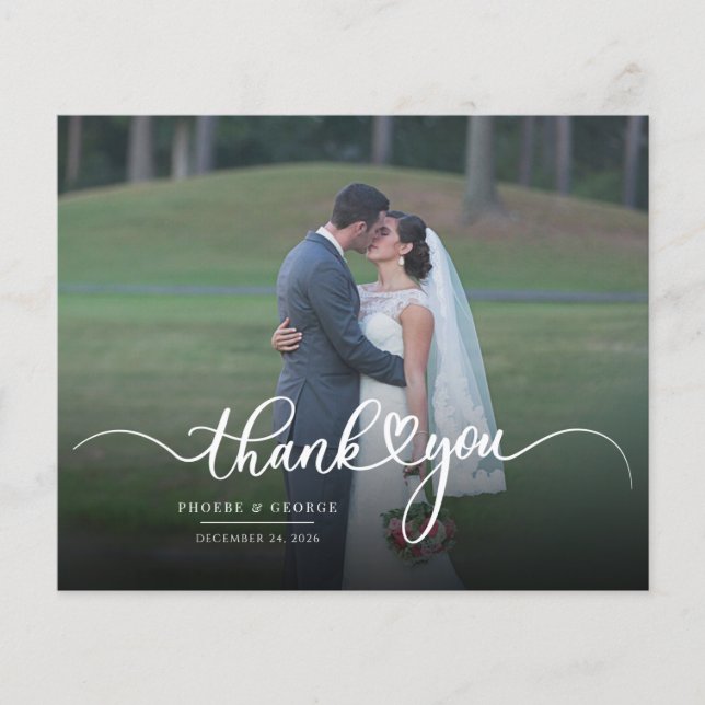 Cartão de Agradecimento de Foto de Casamento com L (Frente)