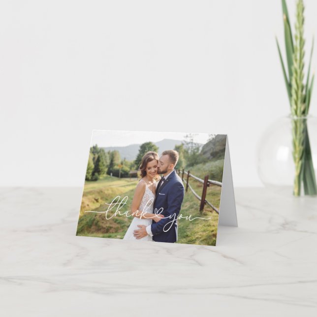 Cartão de Agradecimento de Foto de Casamento com L (Frente)