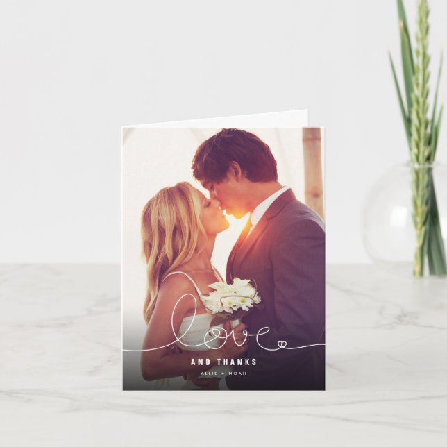 Cartão de Agradecimento de Foto de Casamento com L (Frente)