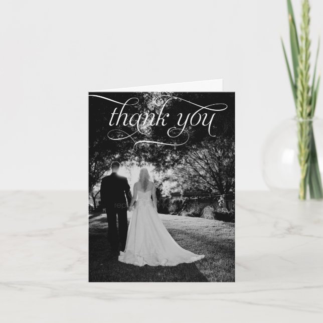 Cartão de Agradecimento de Foto de Casamento com L (Frente)