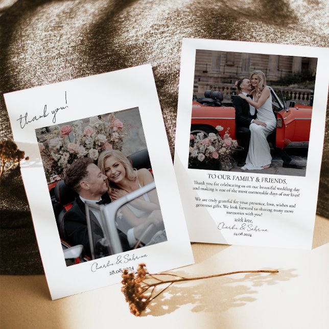 Cartão de Agradecimento de Foto de Casamento com R (Criador carregado)