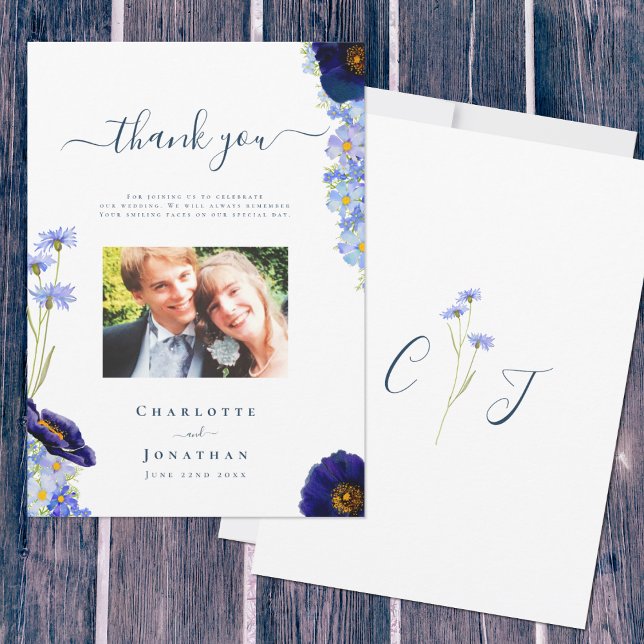 Cartão de Agradecimento de Foto de Casamento de Fl (Unique wildflower watercolor art by Catherine Sweetman)