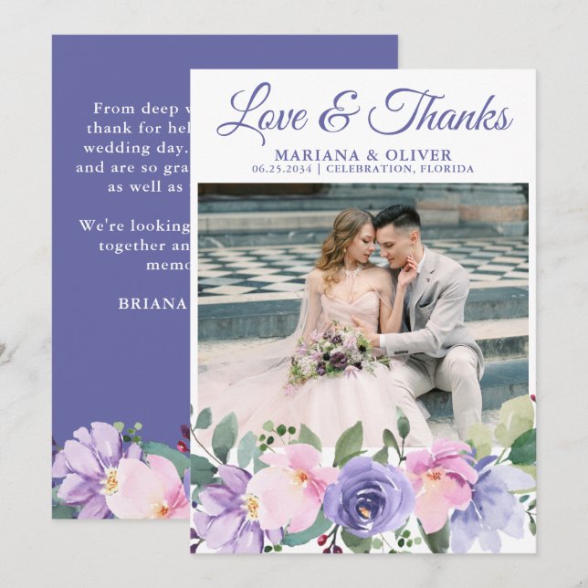 Cartão de Agradecimento de Foto de Casamento Flora (Frente/Verso)