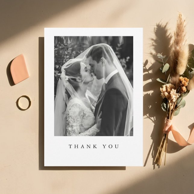 Cartão de Agradecimento de Foto de Casamento Forma (Elegant Formal Wedding Photo Thank You Card)