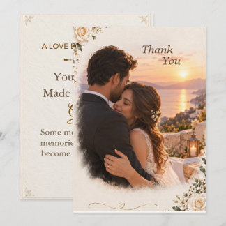 Cartão de Agradecimento de Foto de Casamento Pôr d
