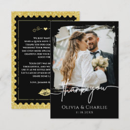 Cartão de Agradecimento de Foto de Casamento Preto