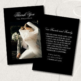Cartão de Agradecimento de Foto de Casamento Preto