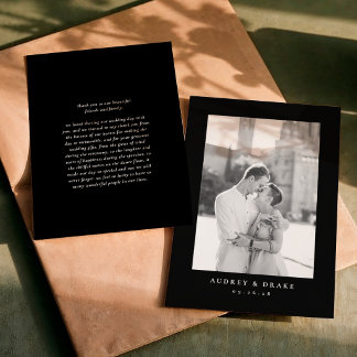 Cartão de Agradecimento de Foto de Casamento Preto
