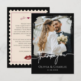 Cartão de Agradecimento de Foto de Casamento Preto