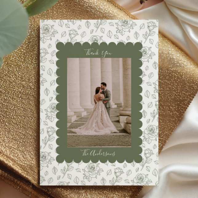 Cartão de Agradecimento de Foto de Casamento Sage  (Criador carregado)