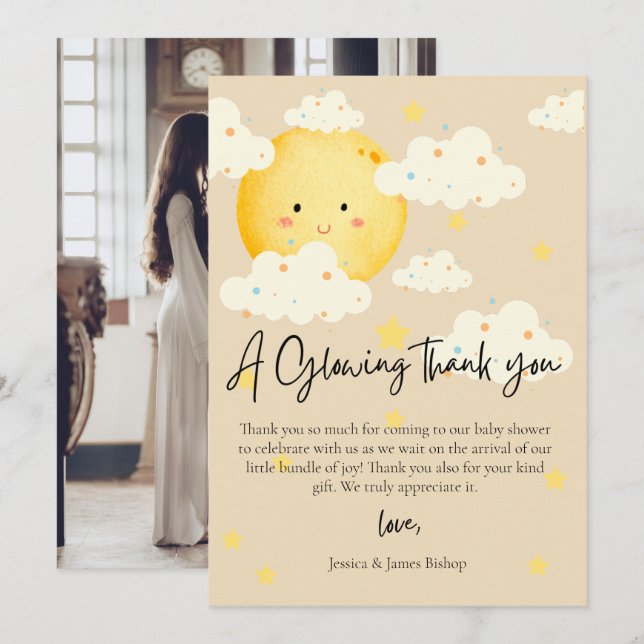 Cartão de agradecimento de foto de chá de bebê Lua (Frente/Verso)