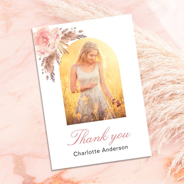 Cartão de agradecimento de foto de florais rosa co (Criador carregado)