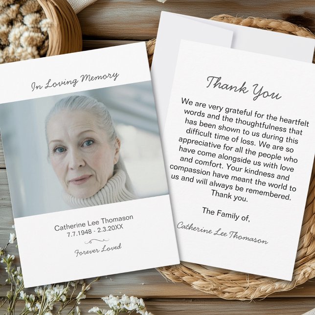 Cartão de Agradecimento de Foto de Funeral Simples (Elegant Script Simple Funeral Photo Thank You Card
)