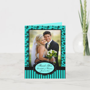 Cartão de Agradecimento de Foto Floral Aqua e Pret