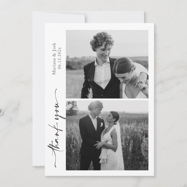 Cartão de Agradecimento de Fotos de Casamento com  (Frente)