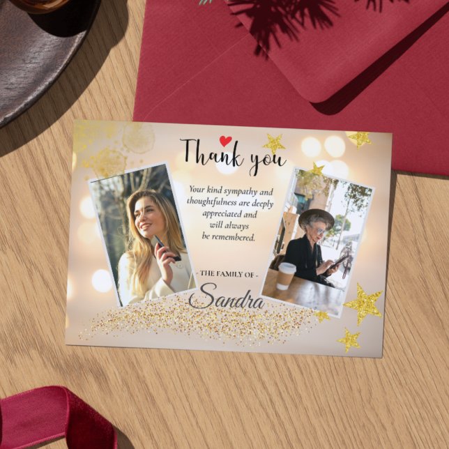 Cartão de Agradecimento de Funeral com Foto Antes  (Funeral Memorial Before & After Photo Thank You Card)