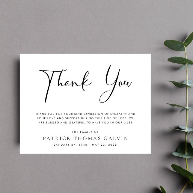 Cartão de Agradecimento de Funeral Elegante (Elegant Funeral Thank You Card)