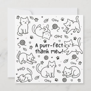 Cartão de Agradecimento de Gato Doodle Minimalista