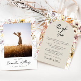 Cartão de Agradecimento de Graduação Boho Wildflow