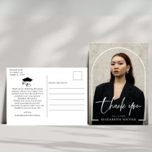 Cartão de agradecimento de graduação com arco de f