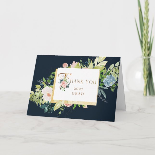 Cartão de Agradecimento de Graduação com Foto Flor (Frente)