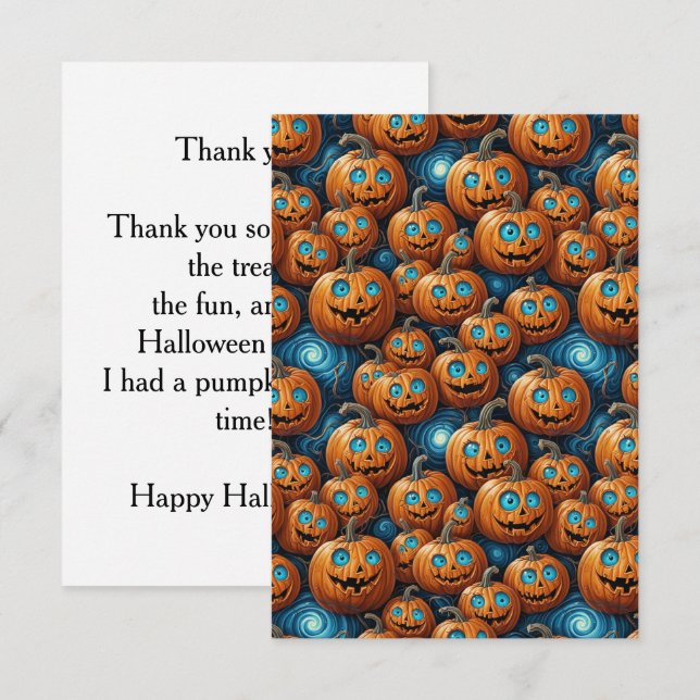 Cartão de Agradecimento de Halloween de Abóbora (Frente/Verso)