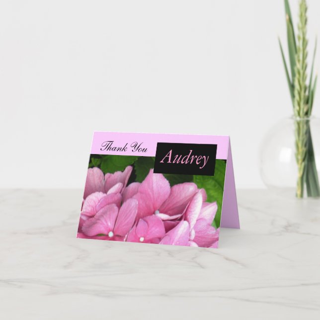 Cartão de Agradecimento de Hortênsia Rosa com Nome (Frente)