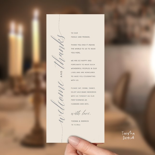 Cartão de Agradecimento de Jantar de Noivado Moder (Modern Classy Wedding Reception Dinner Thank You Card, Bridal Shower in Cream and Grey)