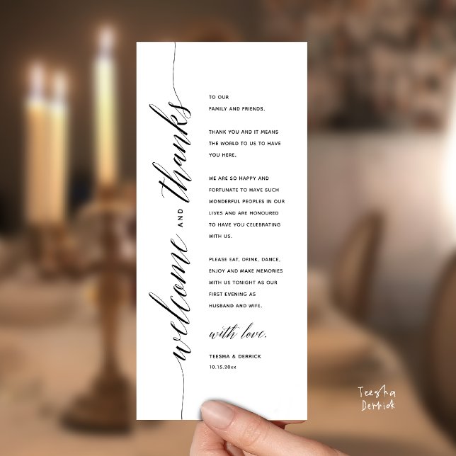 Cartão de Agradecimento de Jantar de Noivado Moder (Modern Classy Wedding Reception Dinner Thank You Card, Bridal Shower in Black and White)