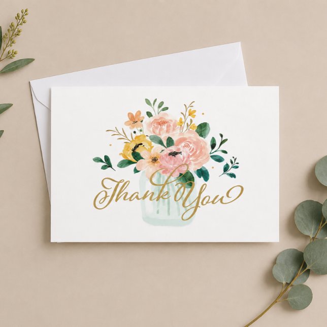 Cartão de Agradecimento de Jarro de Pedra com Flor (Wildflower Thank You Card)