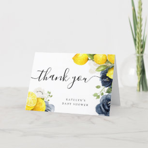Cartão de Agradecimento de Limão com Flores Azuis