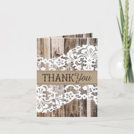 Cartão de Agradecimento de Madeira Rústica e Renda