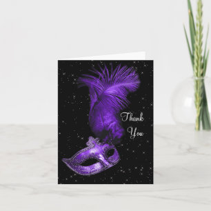 Cartão de Agradecimento de Mascarada Preto e Roxo