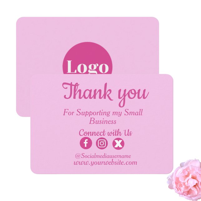 Cartão de agradecimento de negócios rosa com logot (Criador carregado)