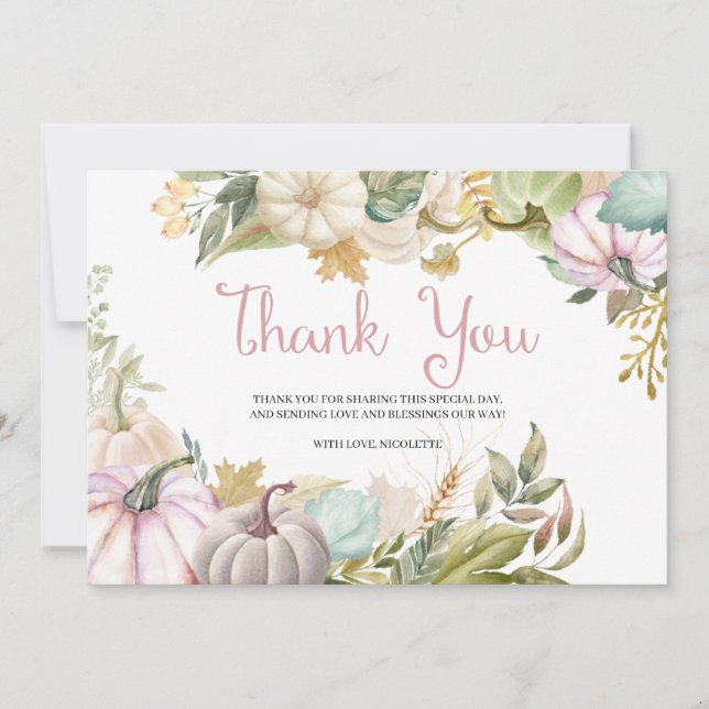 Cartão de agradecimento de outono de abóbora de ou (Frente)