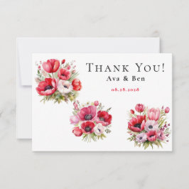 Cartão de agradecimento de papoula rosa e vermelha