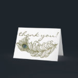 Cartão de Agradecimento de Pena de Pavão Caprichos<br><div class="desc">Cartão de Agradecimento de Pena de Pavão Caprichoso 
 
 Ilustração caprichosa de uma pena de pavão ornamentada verde. Este cartão de agradecimento simples,  mas clássico,  é perfeito para casamentos,  chás de bebê,  chás de panela e outros eventos.</div>