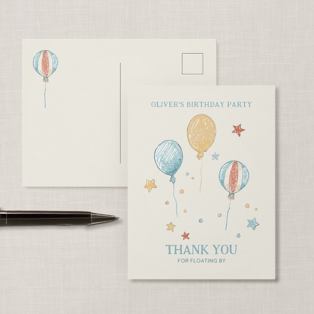 Cartão de Agradecimento de Postal do Festa Sonho d (Balloon Daydream - Birthday Thank You Postcard)