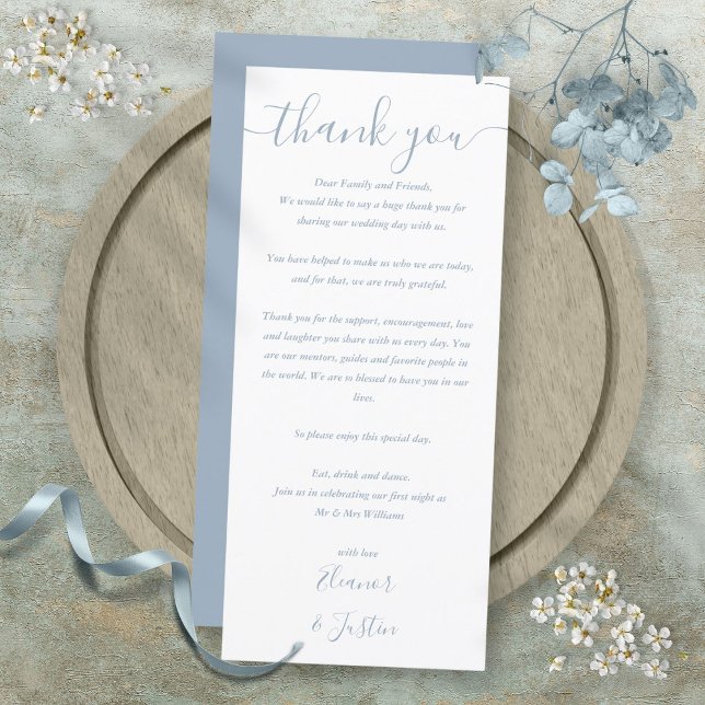 Cartão de Agradecimento de Recepção de Casamento A (Dusty Blue Wedding Reception Thank You Place Card)