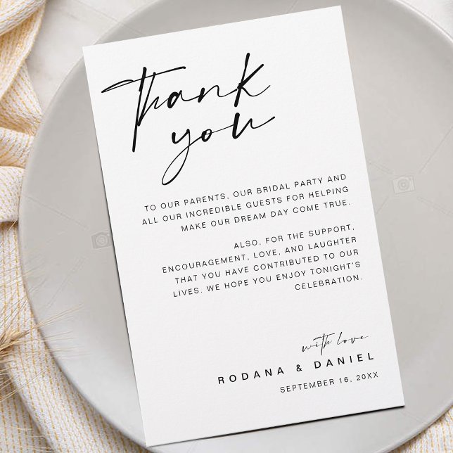 Cartão de Agradecimento de Recepção de Casamento c (Modern Script Thank You Wedding Reception Card)