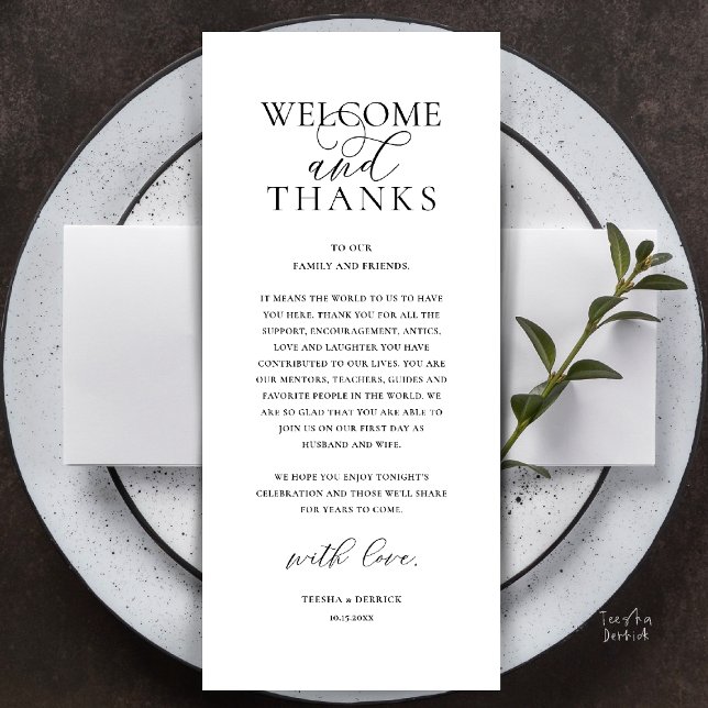 Cartão de Agradecimento de Recepção de Casamento M (Modern Classy Wedding Reception Dinner Lunch Brunch Thank You Card in Black and White)