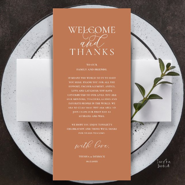 Cartão de Agradecimento de Recepção de Casamento M (Modern Classy Wedding Reception Dinner Lunch Brunch Thank You Card in Copper Brown)