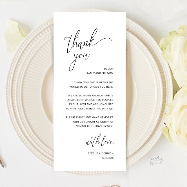 Cartão de Agradecimento de Recepção de Casamento M (Modern Minimalist Wedding Reception Thank You Card in Classy Black and White)