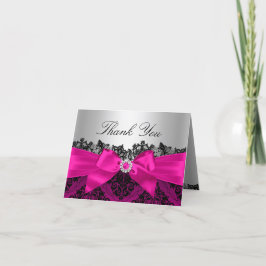 Cartão de Agradecimento de Renda Damask e Laço Ros