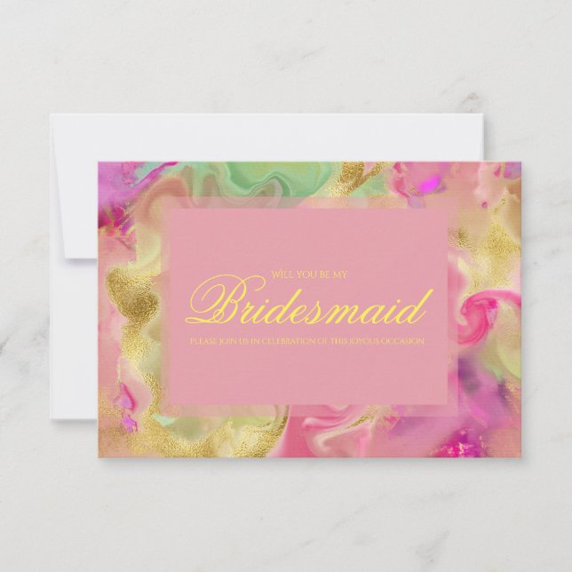 Cartão de agradecimento de tinta de mármore rosa,  (Frente)