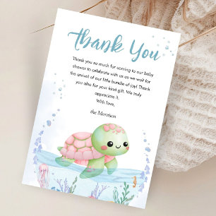 Cartão De Agradecimento Debajo del Mar Tortuga Bebé Shower Niña Gracias