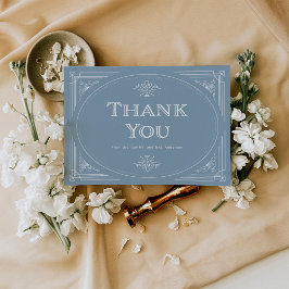 Cartão De Agradecimento Deco Moderno | Casamento de Elegante Azul e Branco