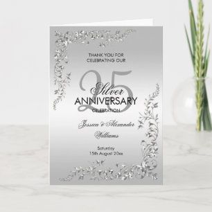 Cartão De Agradecimento Decoração Prata Elegante para Aniversário de 40 An