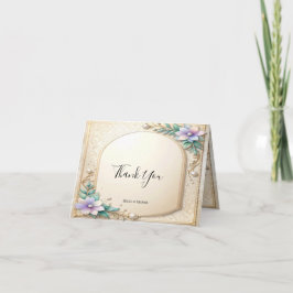 Cartão De Agradecimento Decorative Floral Frame with Pearls Thank You Card